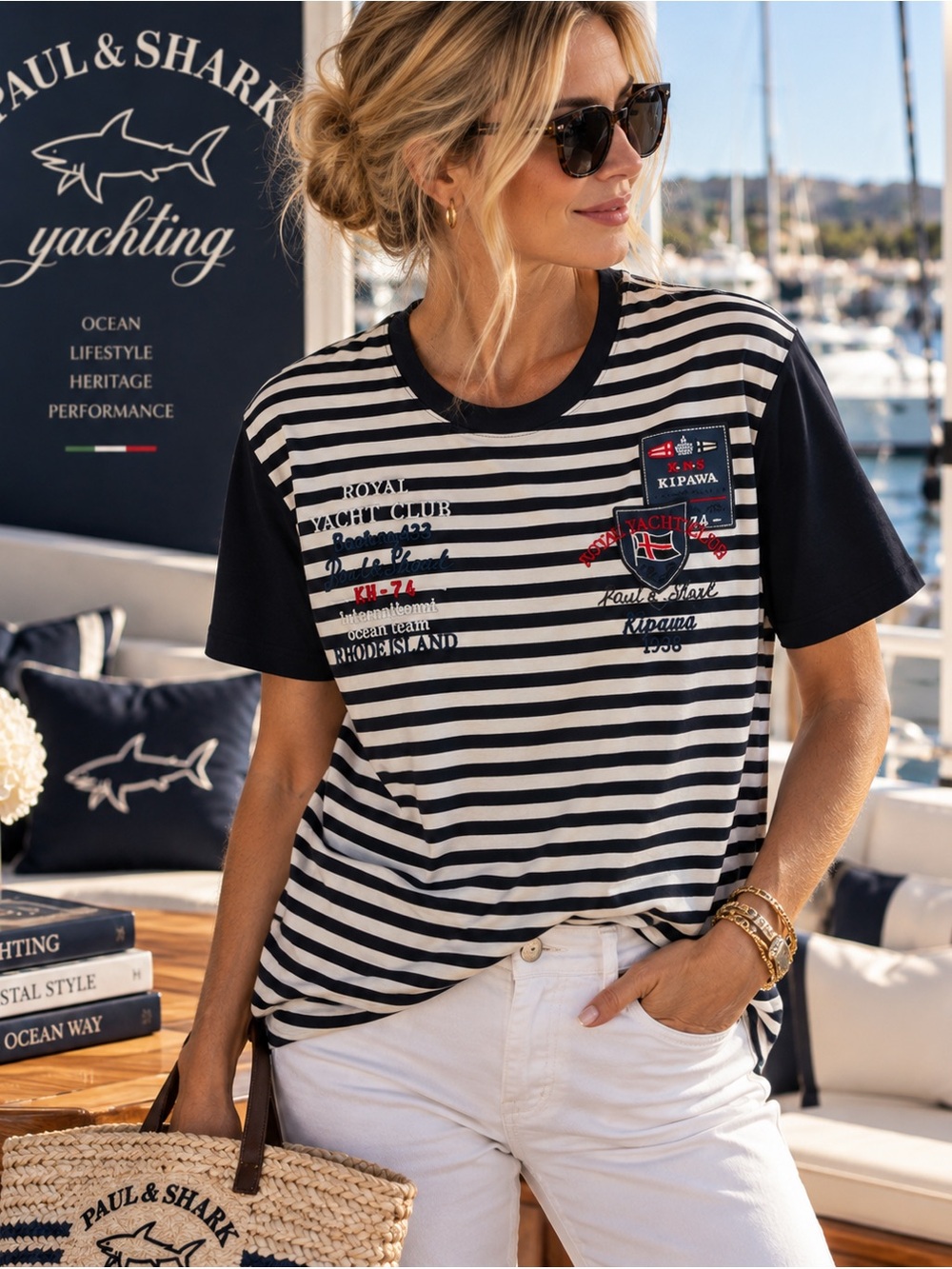 Paul & Shark Yachting Women’s XL Striped Royal Yacht Club Graphic Tee Italy
